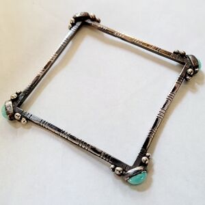 VTG Square Silver Bangle with Turquoise Accents